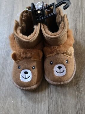 Kids Brown Bear Plush Bootie Slippers - Cozy Toddler Shoes